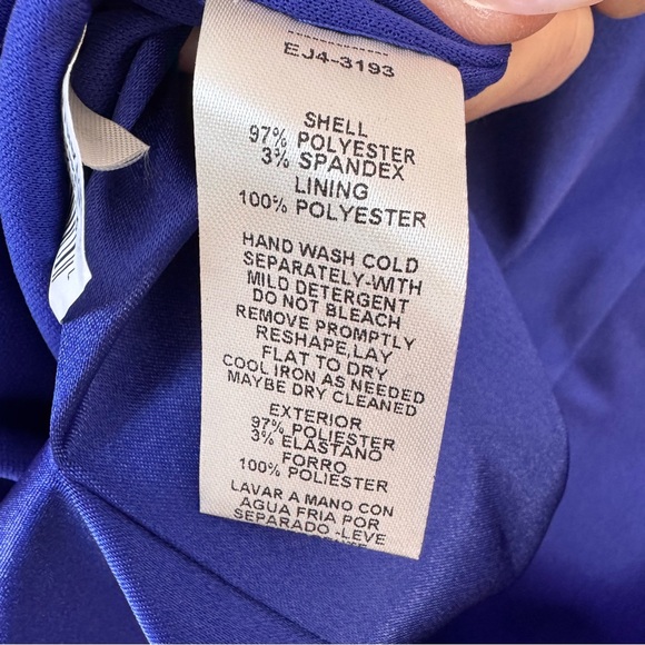 Eliza J Blue Satin Off-the-Shoulder Cocktail Dress Sz 2 | Knee Length Evening - Picture 9 of 16